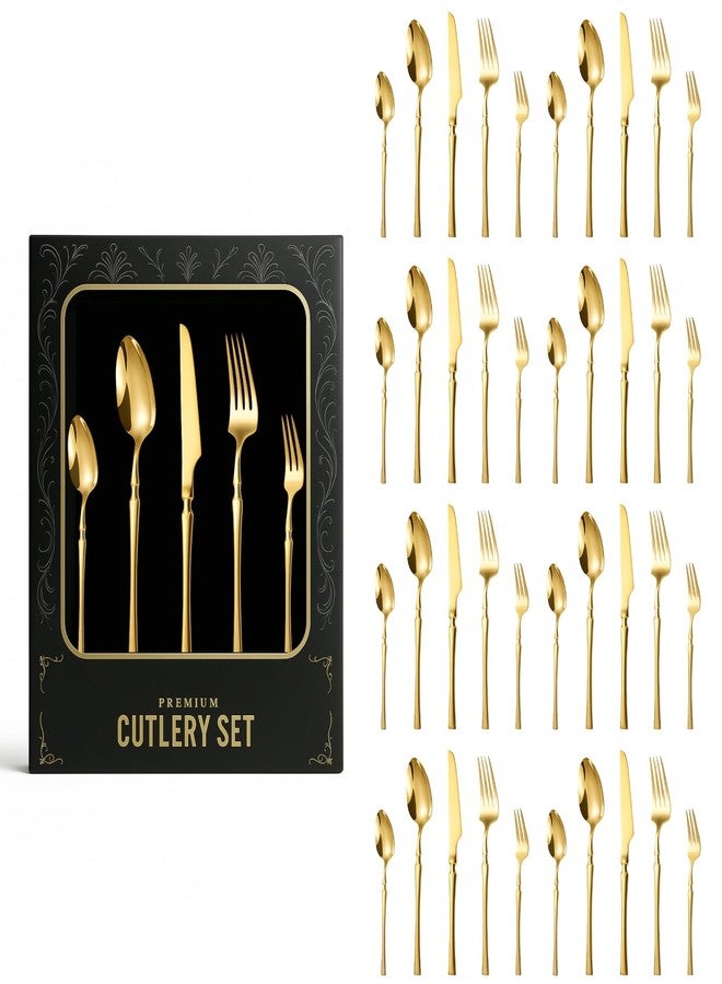 KitchEase Vintage French Style 40 Piece Classic Cutlery Set | Flatware in SS410 Food Grade Stainless Steel with Gift Box (Gold) - Image 1